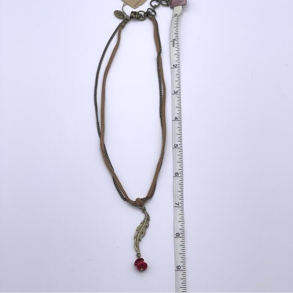 Nine West Vintage America Antiqued Gold-Tone Feather Leather Stone Necklace NWT - Picture 8 of 11